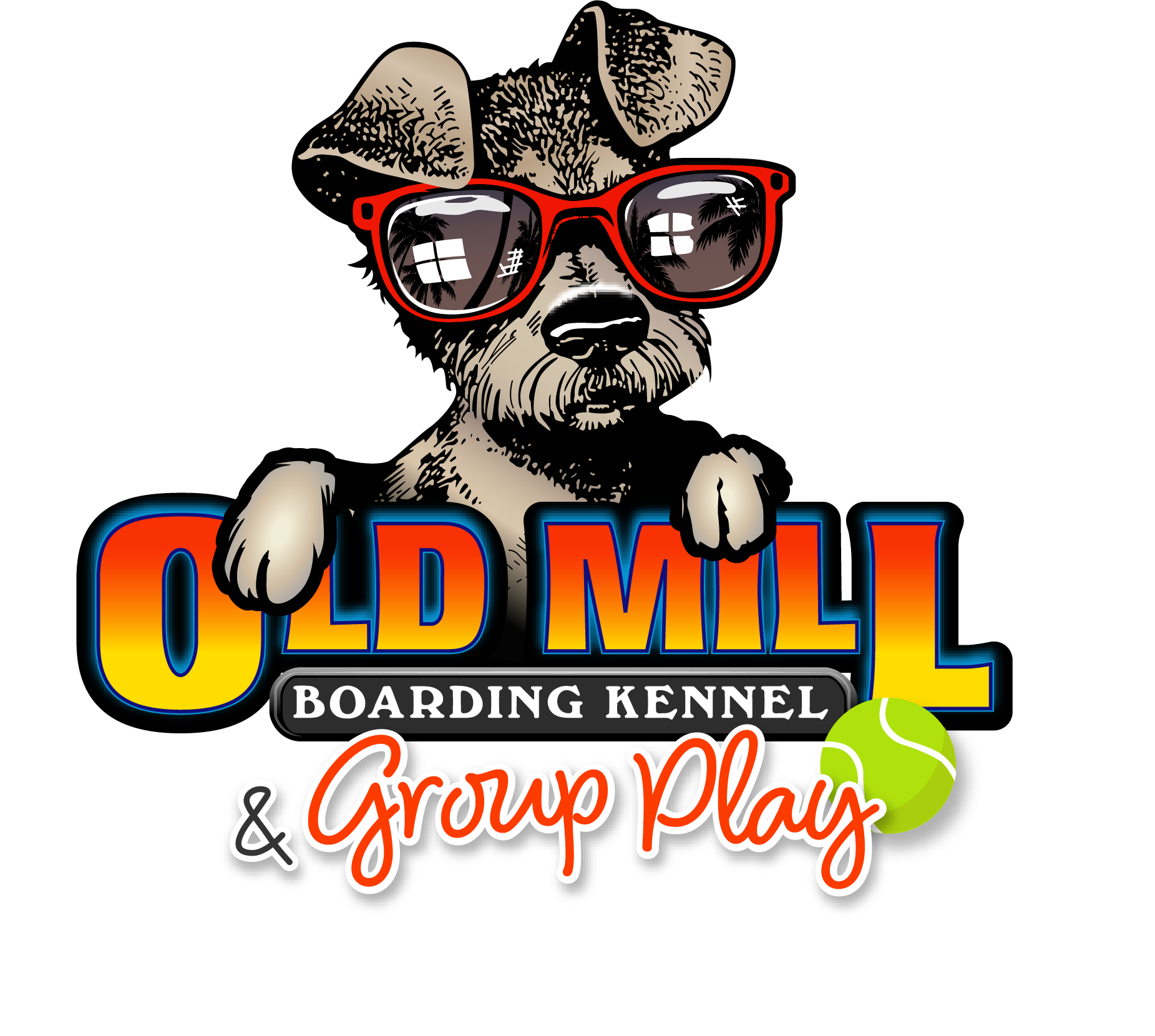 Old Mill Boarding Kennel Grooming-Group Play Logo Old Mill Boarding Kennel Grooming-Group Play Logo